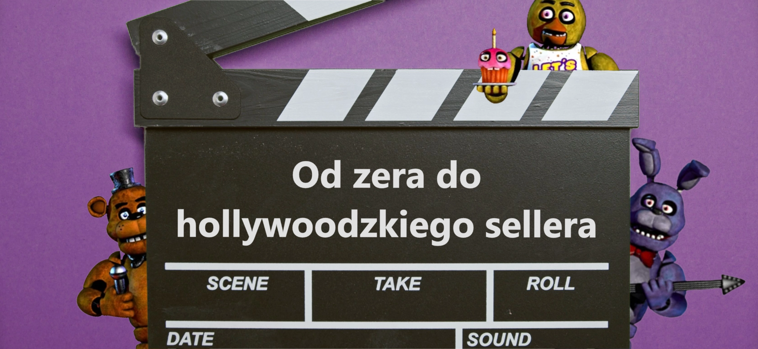 Okładka artykułu o Five Nights at Freddy's przedstawiająca trzy animatroniki, oraz klips filmowy